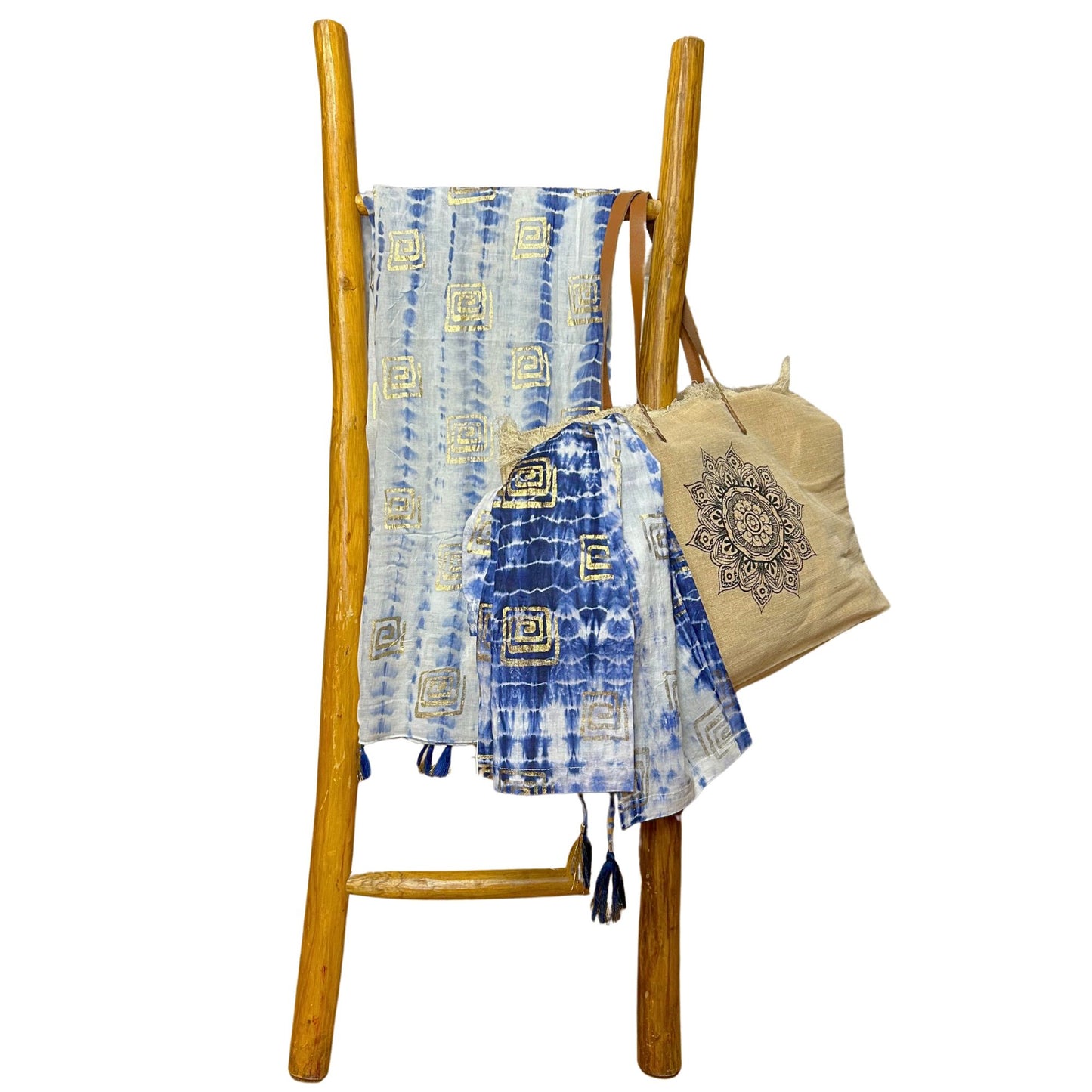 Colección Nómada Sari Mediterráneo - Pareo - Azul Teñido Anudado & Estampado