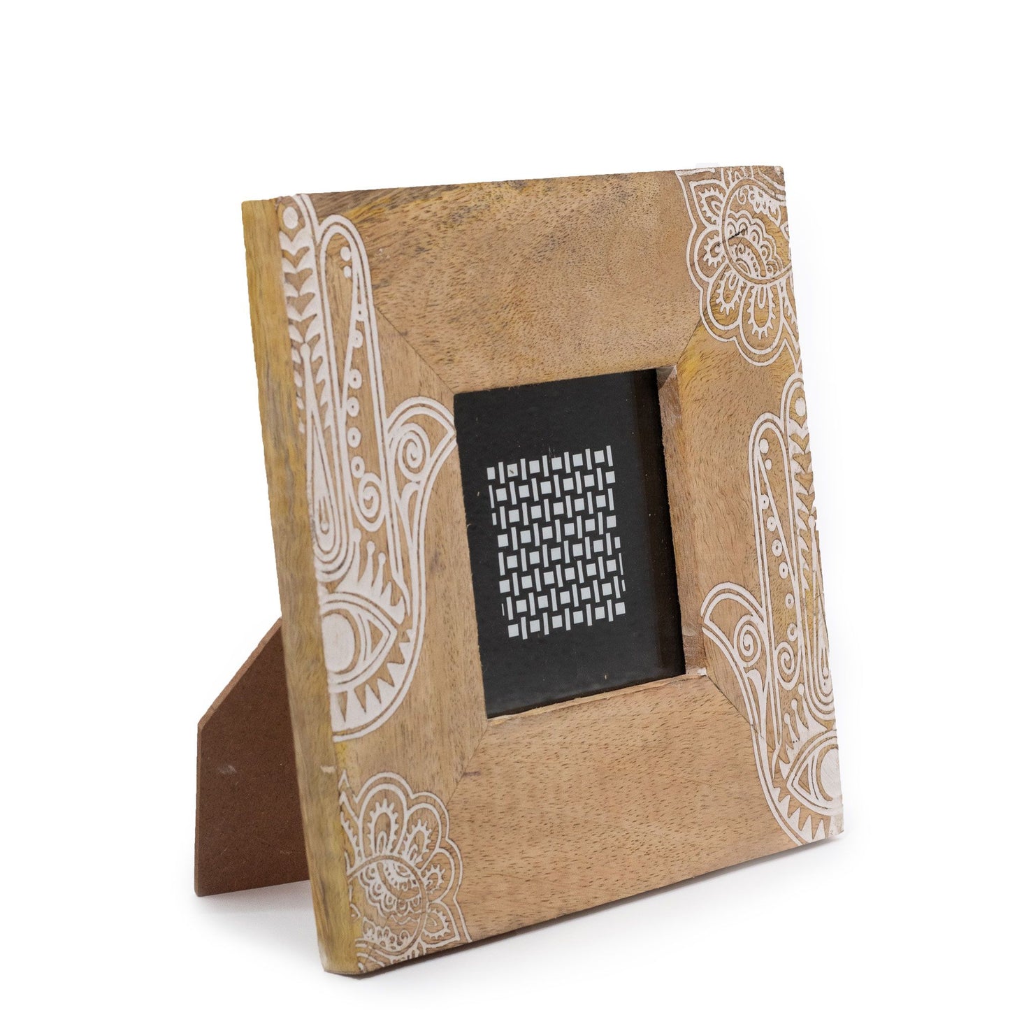 Pequeño Marco de Madera de Mango (para 10x10cm) 20x20x2cm- Hamsa Blanco