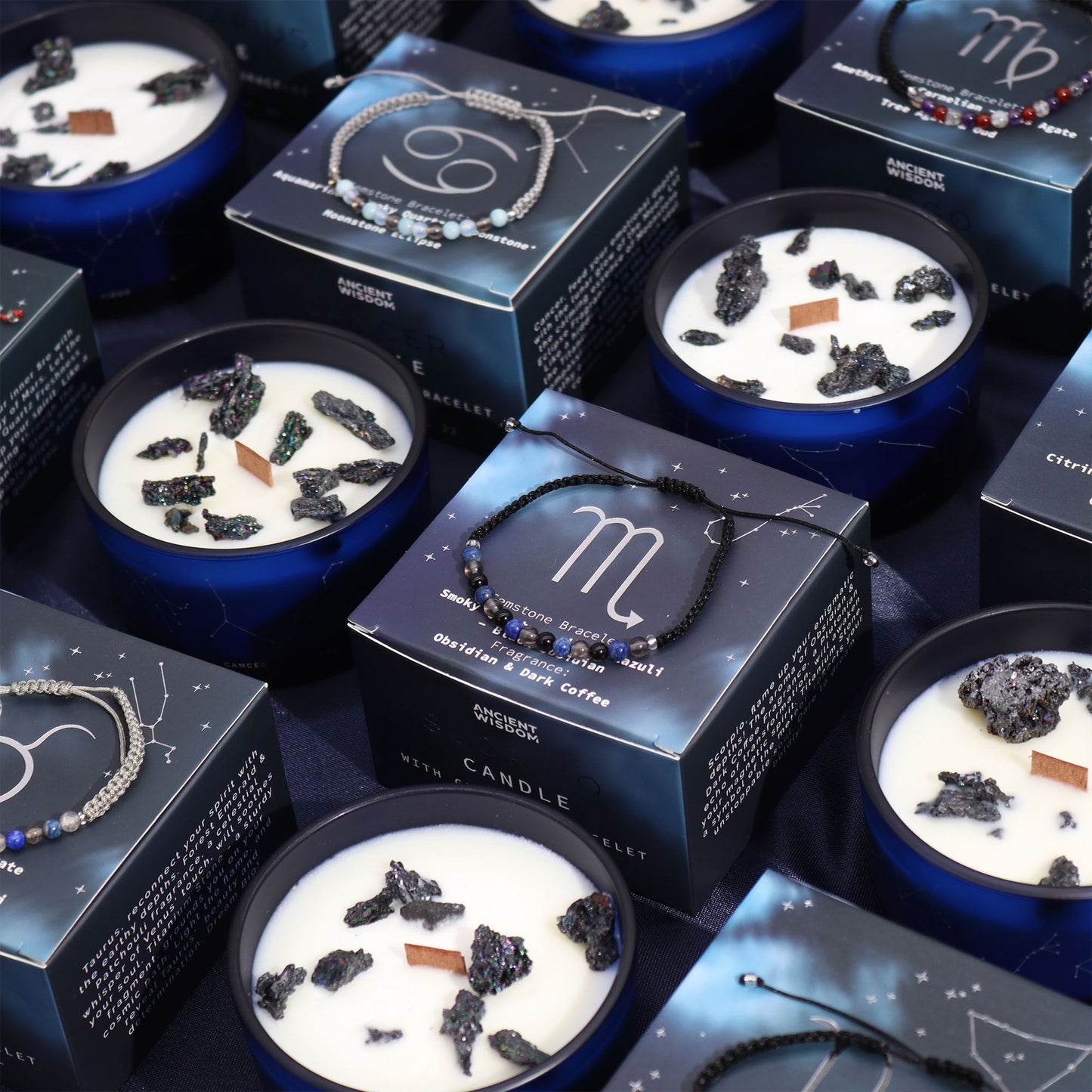 Vela de Cristal del Zodiaco con Pulsera de Piedras Preciosas - Leo