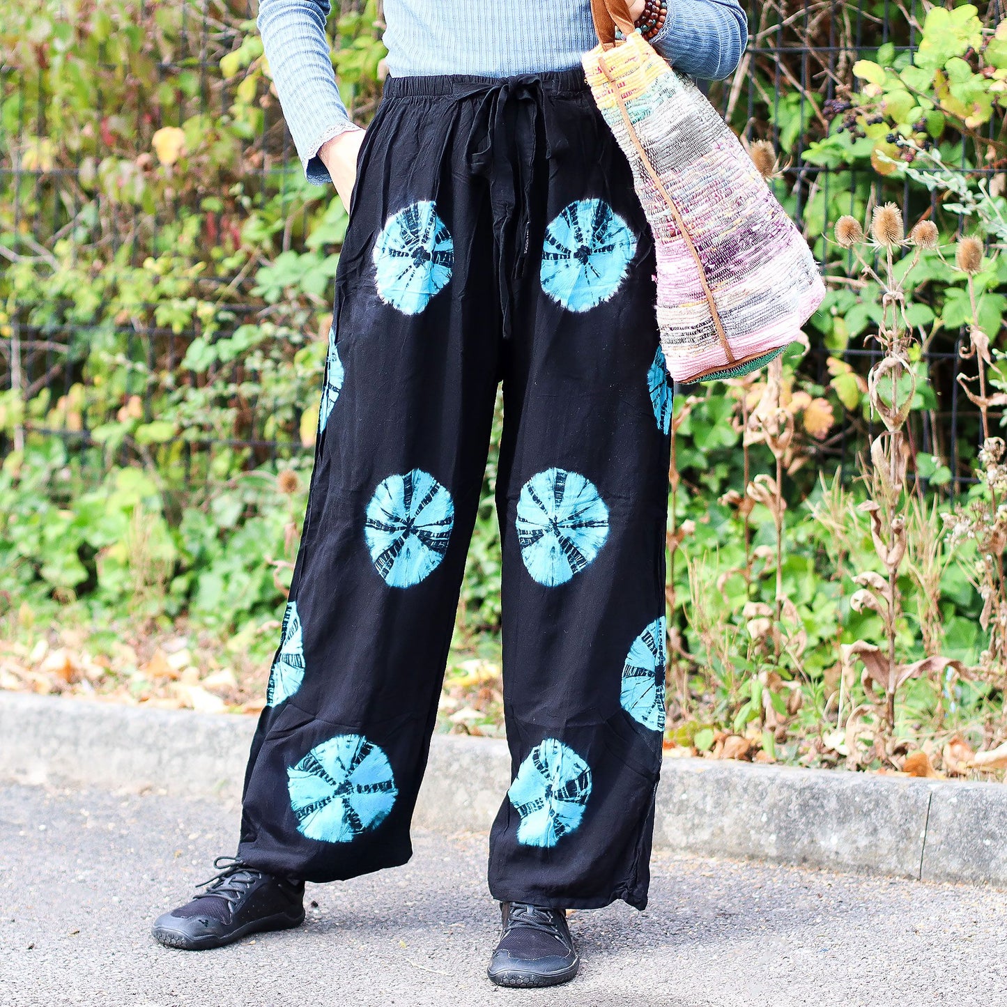 Pantalones de estilo japonés para estar en casa - negro y azul - L
