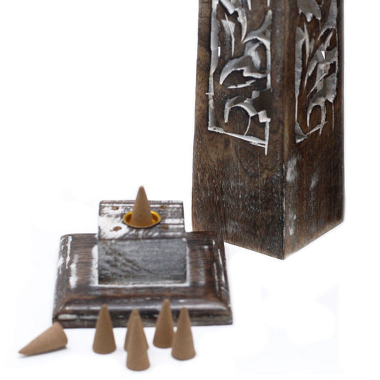 Tapered Incense Tower Washed  Mango Wood