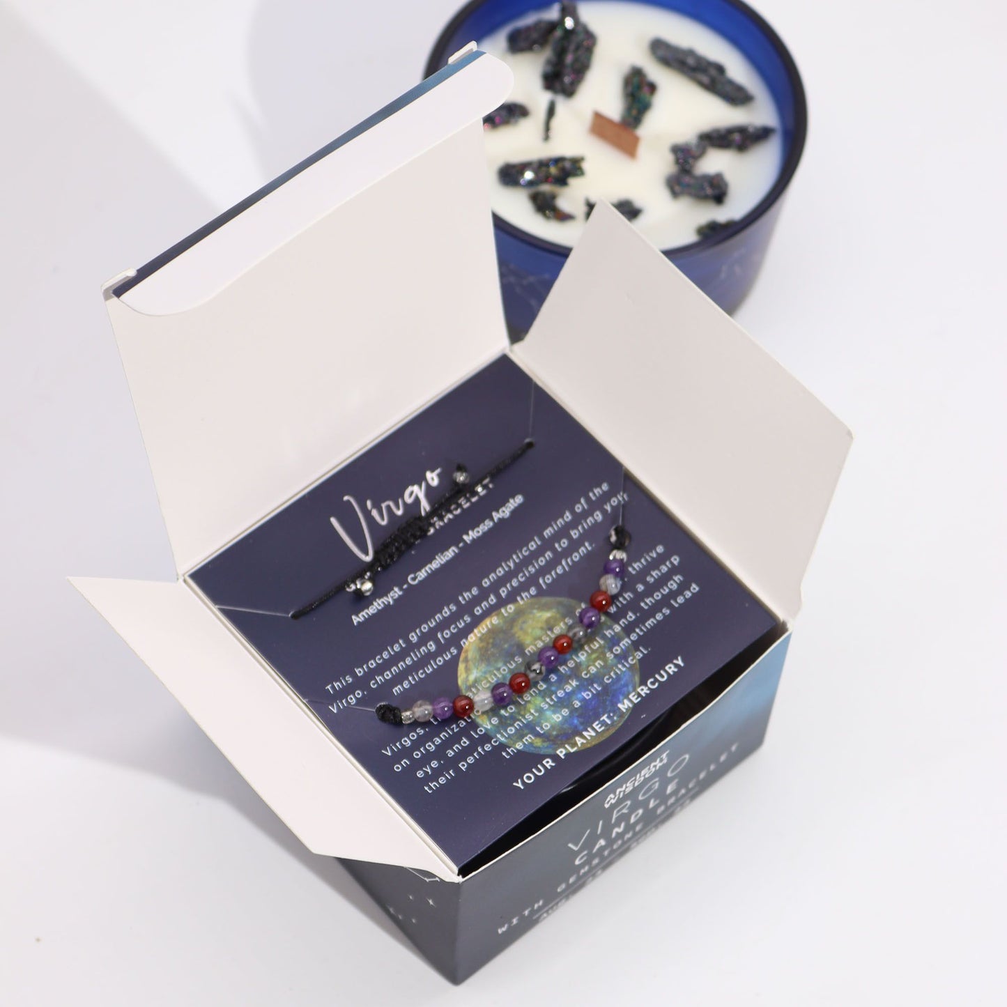 Vela de Cristal del Zodiaco con Pulsera de Piedras Preciosas - Virgo