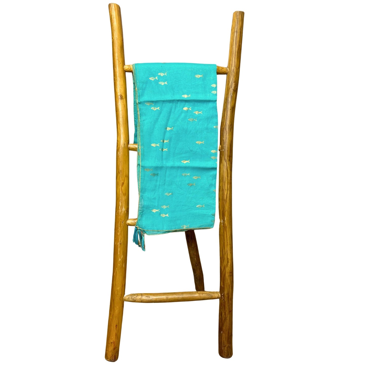 Colección Nómada Sari Mediterráneo - Pareo - Diseño de Peces en Turquesa y Oro