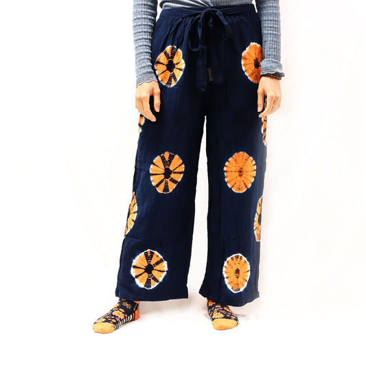 Pantalones de estilo japonés para estar en casa - Azul y naranja L