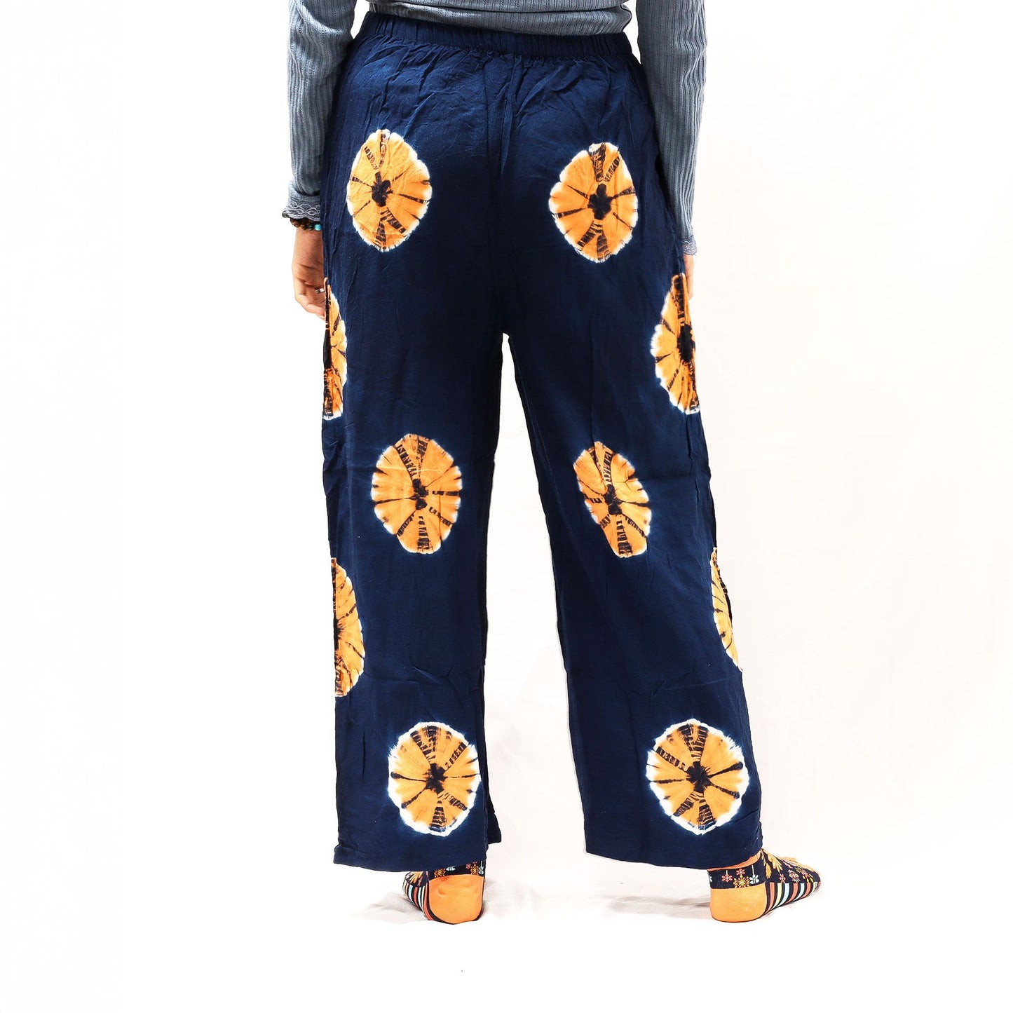 Pantalones de estilo japonés para estar en casa - Azul y naranja L