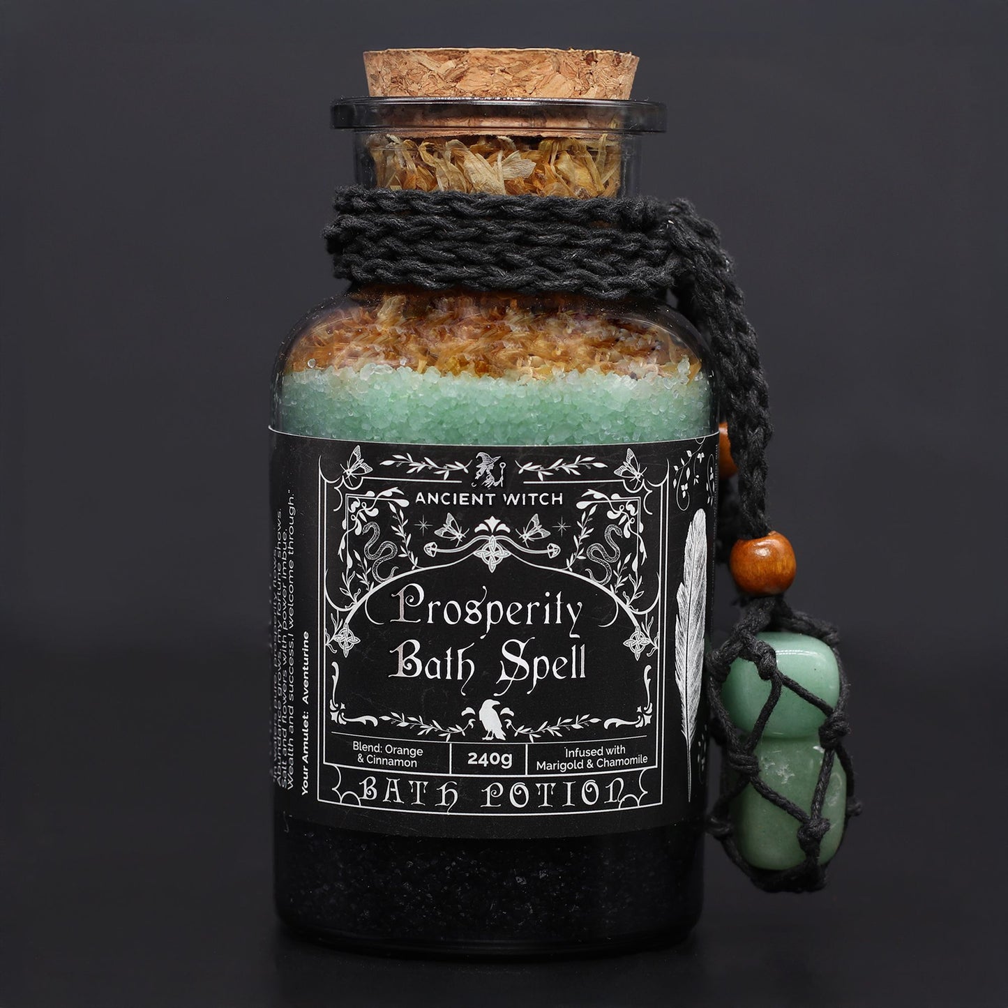 Poción de hechizo de baño de bruja antigua y amuleto de cristal de aventurina - prosperidad