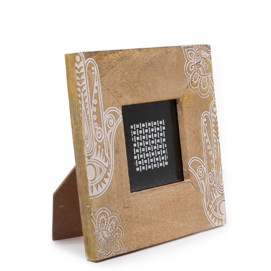 Pequeño Marco de Madera de Mango (para 10x10cm) 20x20x2cm- Hamsa Blanco